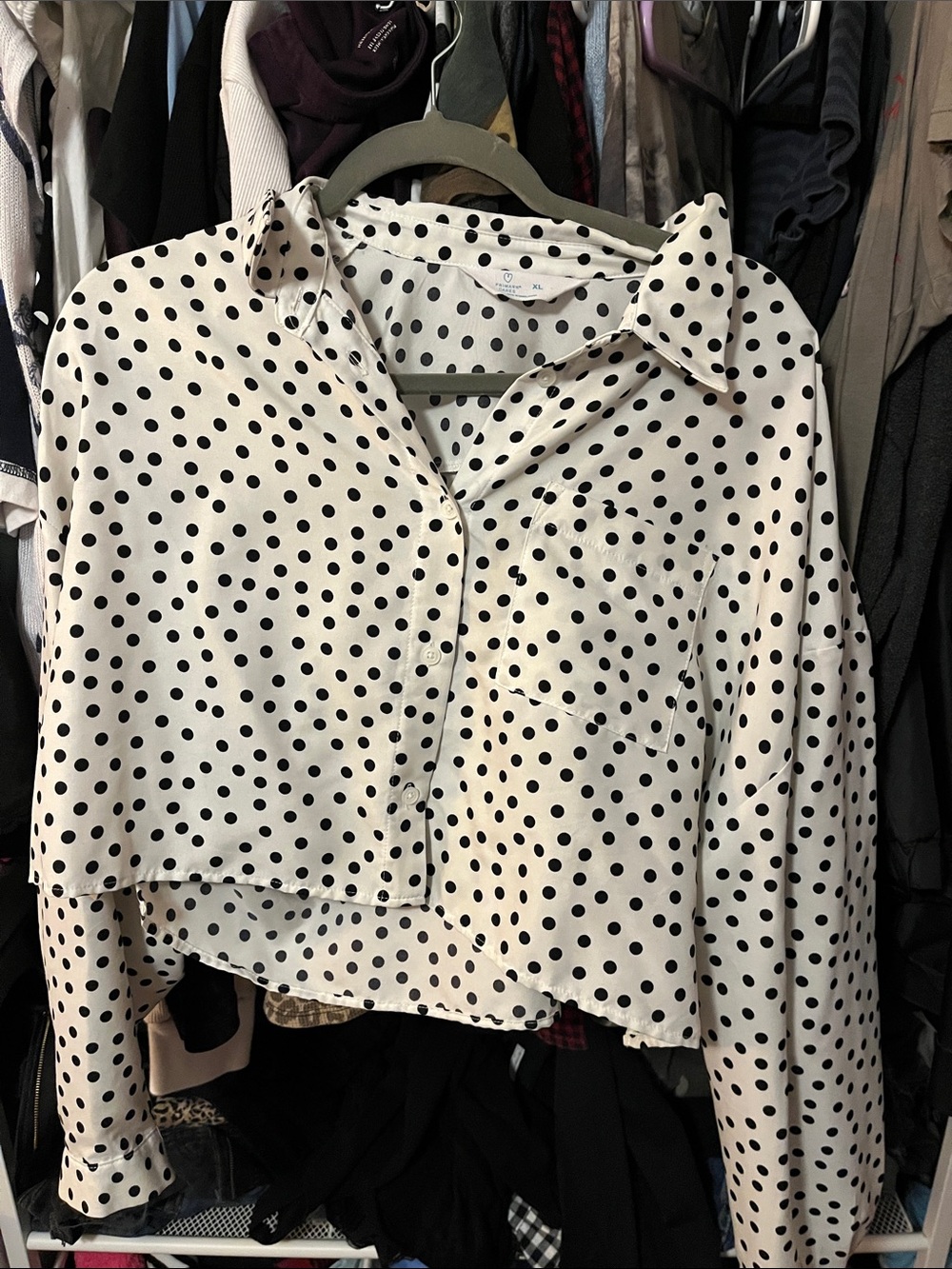 Primark Black Polka Dot White Button-Down Shirt
